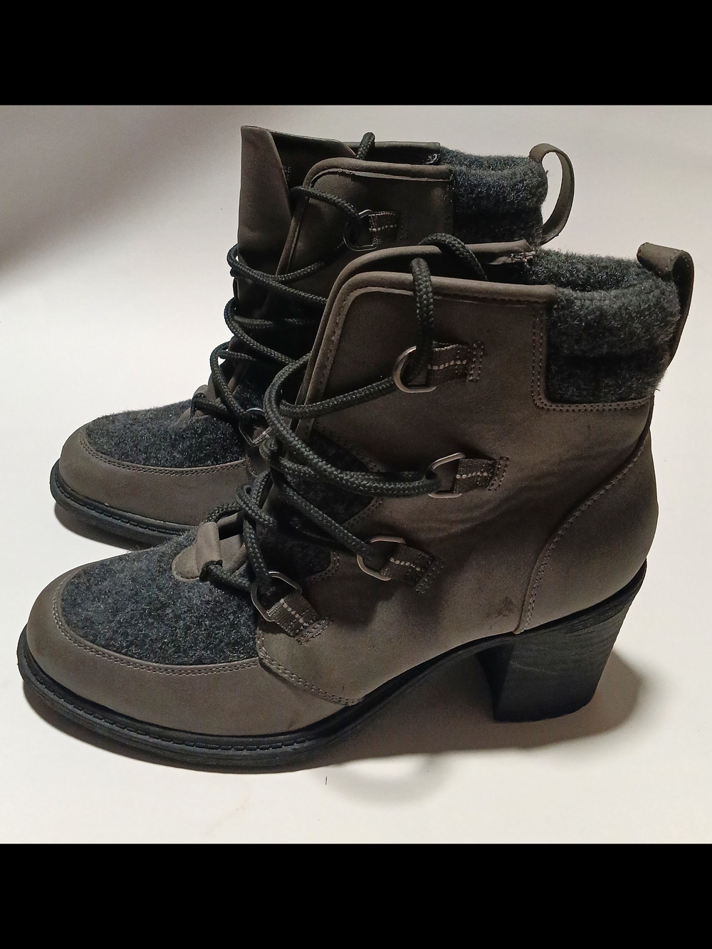 Kohl's Gray Lace-Up Wool-Trim Block Heel Ankle Boots Size US 8.5 Pre Owned.